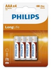 PHILIPS R03L4B/10 Longlife AAA elem - 4db Akkuk és töltők - Elem - 362093