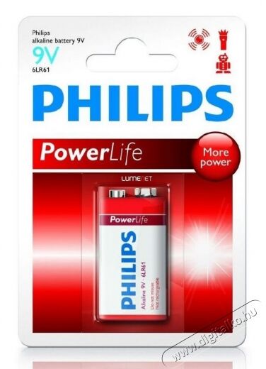 PHILIPS 6LR61P1B 9 V PowerLife elem Akkuk és töltők - Elem - 301136