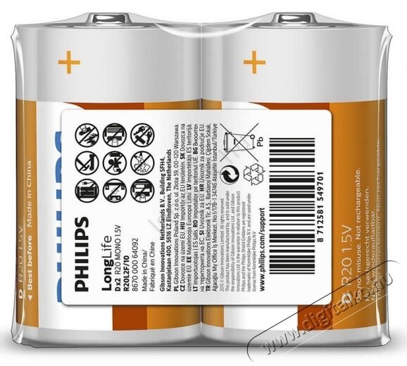 PHILIPS R20L2F-000 ELEM LONGLIFE D 2 Akkuk és töltők - Elem - 366541