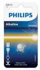 PHILIPS A76/01B Alkaline 1.5V gombelem - 1db Akkuk és töltők - Elem - 362112