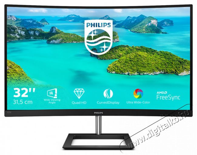 PHILIPS Ívelt VA monitor 31.5 325E1C, 2560x1440, 16:9, 250cd/m2, 4ms, VGA/HDMI/DisplayPort Iroda és számítástechnika - Monitor - Monitor - 488333
