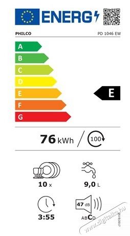 Philco PD 1046 EW MOSOGAT&Oacute;G&Eacute;P 10 TER&Iacute;T&Eacute;K Konyhai term&eacute;kek - Mosogat&oacute;g&eacute;p - Keskeny (45cm-ig) szabadon&aacute;ll&oacute; mosogat&oacute;g&eacute;p - 505357