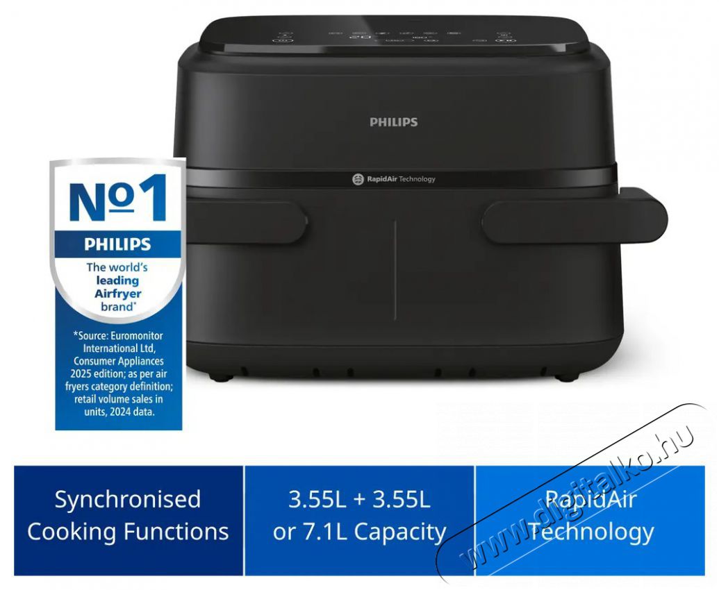 PHILIPS 1000 Series Airfryer NA150/00 Dual basket 7,1 l Konyhai term&eacute;kek - Konyhai kisg&eacute;p (s&uuml;t&eacute;s / főz&eacute;s / hűt&eacute;s / &eacute;telk&eacute;sz&iacute;t&eacute;s) - L&eacute;gkever&eacute;ses főzőg&eacute;p / elektromos kukta / multifunkci&oacute;s s&uuml;tő - 529875