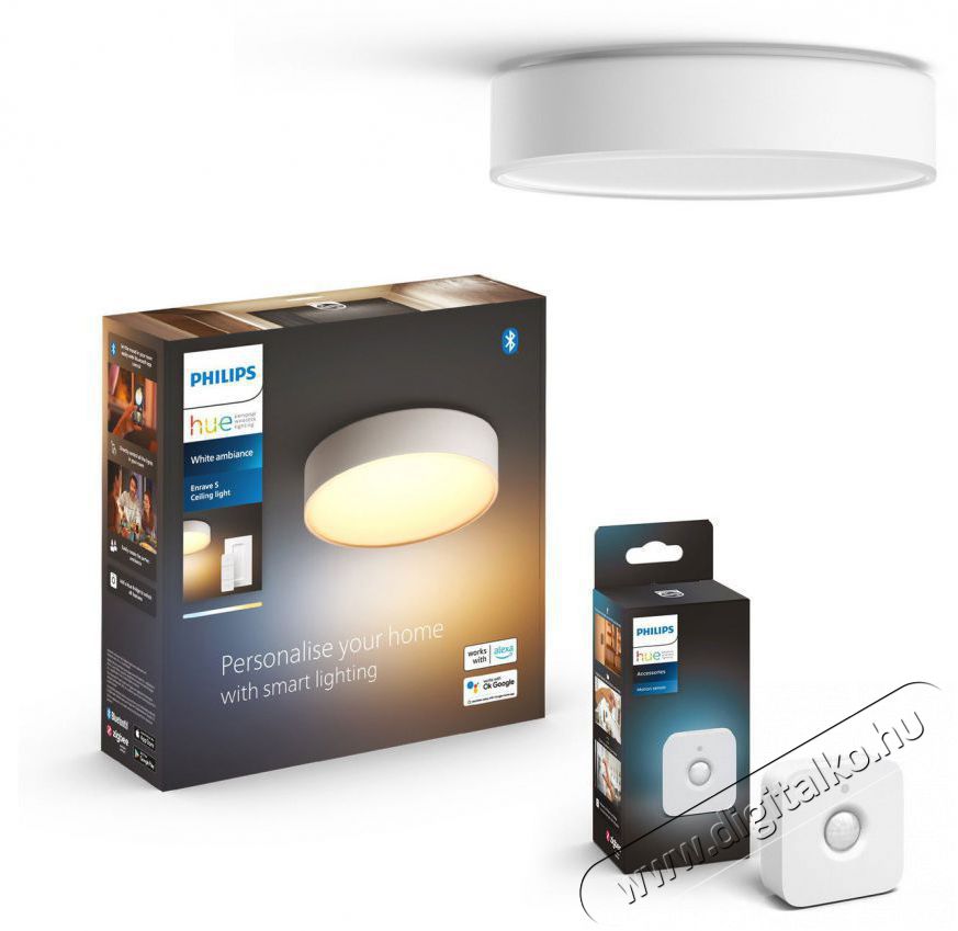 PHILIPS Hue Enrave S feh&eacute;r + Hue Motion Sensor H&aacute;ztart&aacute;s / Otthon / K&uuml;lt&eacute;r - Vil&aacute;g&iacute;t&aacute;s / elektromoss&aacute;g - Fali / mennyezeti l&aacute;mpa - 519595