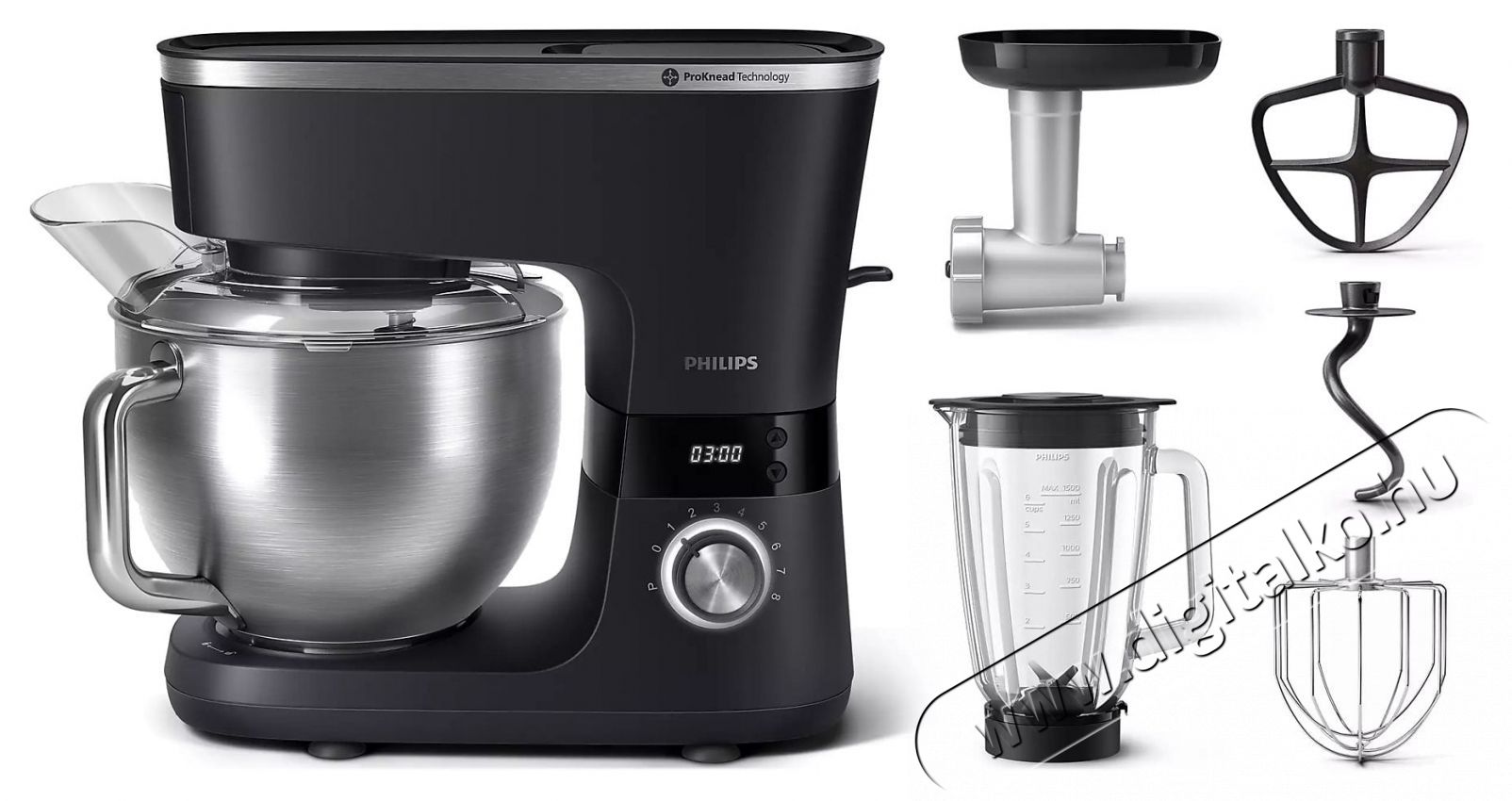 PHILIPS HR7962/21 7000 ProKnead konyhai robotg&eacute;p turmix &eacute;s h&uacute;sdar&aacute;l&oacute; kieg&eacute;sz&iacute;tőkkel Konyhai term&eacute;kek - Konyhai kisg&eacute;p (elők&eacute;sz&iacute;t&eacute;s / feldolgoz&aacute;s) - Konyhai robotg&eacute;p - 537595