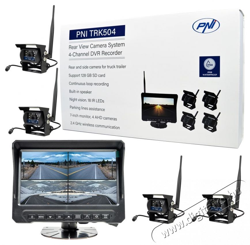 PNI TRK504 vezet&eacute;k n&eacute;lk&uuml;li vide&oacute;megfigyelő k&eacute;szlet teheraut&oacute; DVR-hez LCD monitorral &eacute;s 4 kamer&aacute;val Fot&oacute;-Vide&oacute; kieg&eacute;sz&iacute;tők - Egy&eacute;b fot&oacute;-vide&oacute; kieg&eacute;sz&iacute;tő - Egy&eacute;b - 535544
