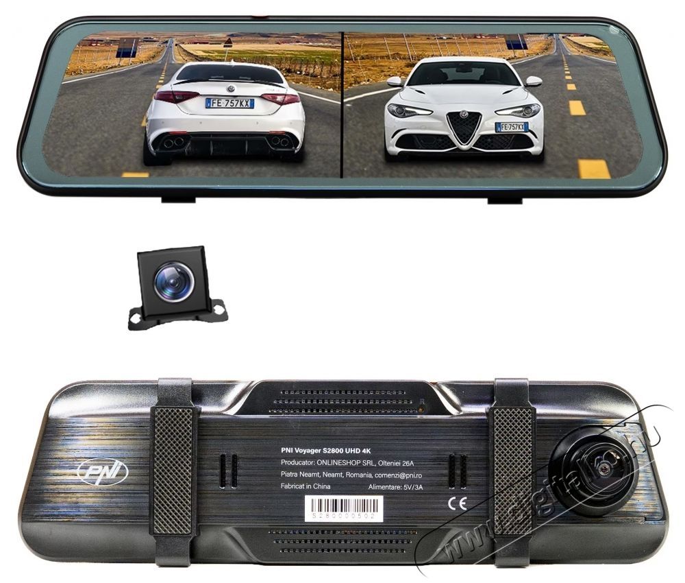 PNI Voyager S2800 UHD 4K 170&deg;-os aut&oacute;s DVR kamera visszapillant&oacute; t&uuml;k&ouml;rbe &eacute;p&iacute;tett F&eacute;nyk&eacute;pezőg&eacute;p / kamera - Aut&oacute;s fed&eacute;lzeti kamera - 535523