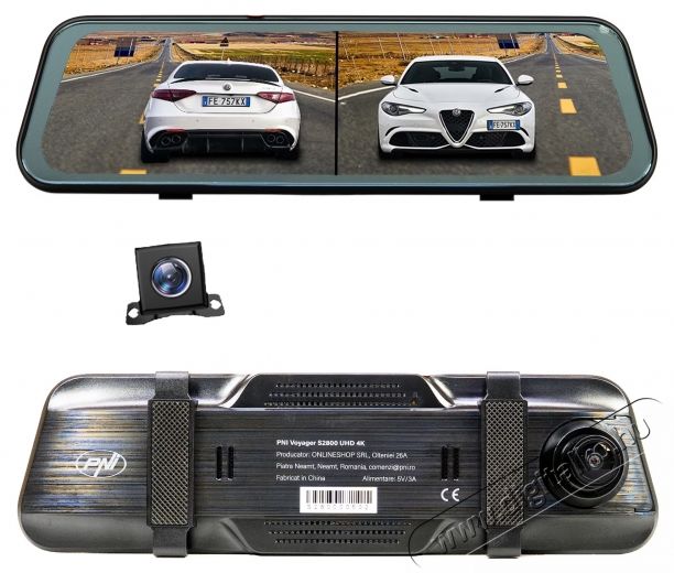 PNI Voyager S2800 UHD 4K 170&deg;-os aut&oacute;s DVR kamera visszapillant&oacute; t&uuml;k&ouml;rbe &eacute;p&iacute;tett F&eacute;nyk&eacute;pezőg&eacute;p / kamera - Aut&oacute;s fed&eacute;lzeti kamera - 535523
