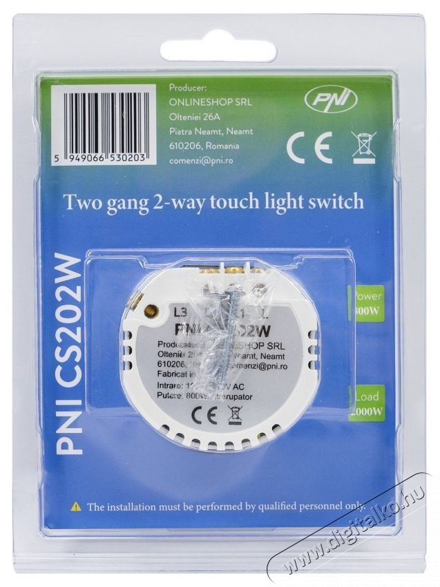 PNI L&eacute;tras fejkapcsol&oacute; &eacute;s dupla keresztfejes kapcsol&oacute; CS202W &uuml;veg&eacute;rintkezővel, feh&eacute;r LED jelzővel, 800W / kapcsol&oacute; H&aacute;ztart&aacute;s / Otthon / K&uuml;lt&eacute;r - Vil&aacute;g&iacute;t&aacute;s / elektromoss&aacute;g - L&aacute;mpa kieg&eacute;sz&iacute;tő - 540479
