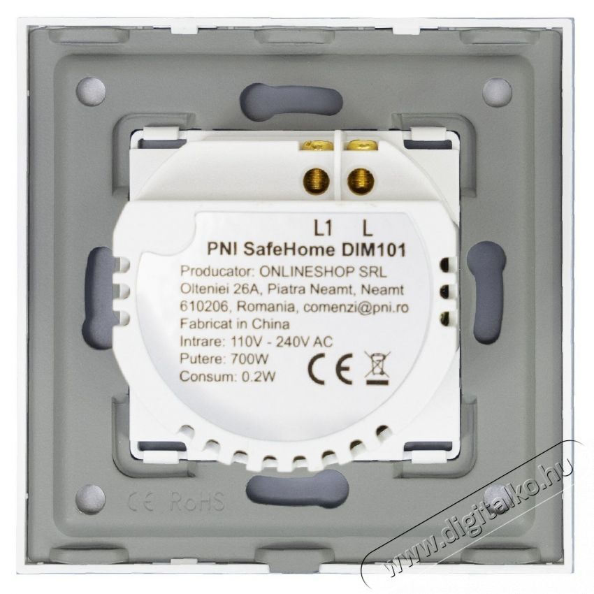 PNI SafeHome DIM101 egyszerű kapcsol&oacute; &eacute;rint&eacute;ssel &eacute;s f&eacute;nyerő-szab&aacute;lyz&oacute;val, 1X700W, fesz&uuml;lts&eacute;g alatt, nulla n&eacute;lk&uuml;l, &uuml;veg, feh&eacute;r H&aacute;ztart&aacute;s / Otthon / K&uuml;lt&eacute;r - Vil&aacute;g&iacute;t&aacute;s / elektromoss&aacute;g - L&aacute;mpa kieg&eacute;sz&iacute;tő - 540478