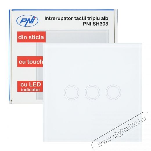 PNI SH303 H&aacute;rom r&eacute;szes kapcsol&oacute;, &uuml;veghat&aacute;s, &eacute;rintőpanel, led jelzővel, feh&eacute;r H&aacute;ztart&aacute;s / Otthon / K&uuml;lt&eacute;r - Vil&aacute;g&iacute;t&aacute;s / elektromoss&aacute;g - L&aacute;mpa kieg&eacute;sz&iacute;tő - 540475