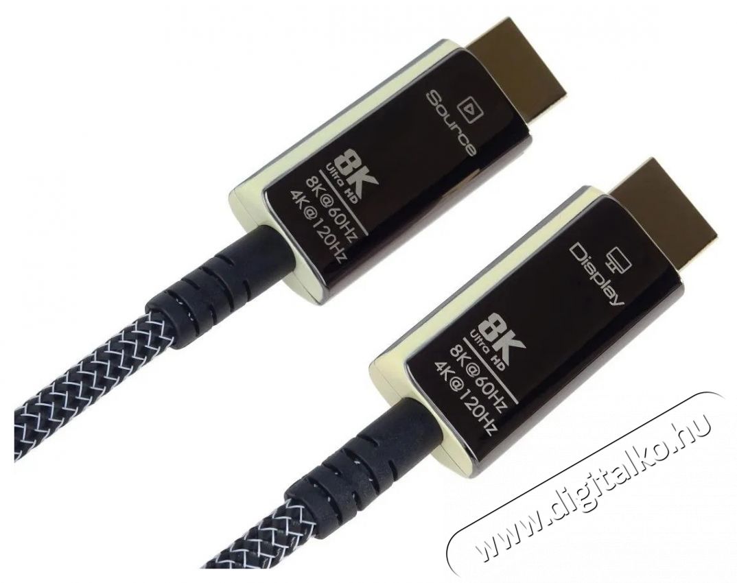 PremiumCord Ultra High Speed HDMI 2.1 Optikai &uuml;vegsz&aacute;lk&aacute;bel, 8K/60Hz, aranyozott, 5m videok&aacute;bel 5m Tv kieg&eacute;sz&iacute;tők - K&aacute;bel / csatlakoz&oacute; - Hdmi k&aacute;bel - 532092
