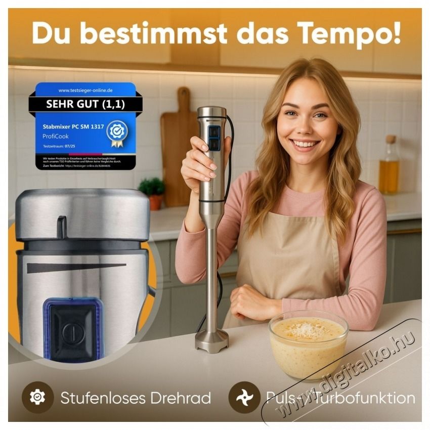 Proficook PC-SM 1317 botmixer rozsdamentes ac&eacute;l Konyhai term&eacute;kek - Konyhai kisg&eacute;p (elők&eacute;sz&iacute;t&eacute;s / feldolgoz&aacute;s) - Botmixer - 531151
