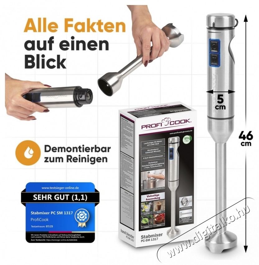 Proficook PC-SM 1317 botmixer rozsdamentes ac&eacute;l Konyhai term&eacute;kek - Konyhai kisg&eacute;p (elők&eacute;sz&iacute;t&eacute;s / feldolgoz&aacute;s) - Botmixer - 531151