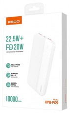 RECCI RPB-P09W PD 20W TypeC 10.000mAh fehér powerbank Mobil / Kommunikáció / Smart - Powerbank / Külső akkumulátor és töltő - 462228