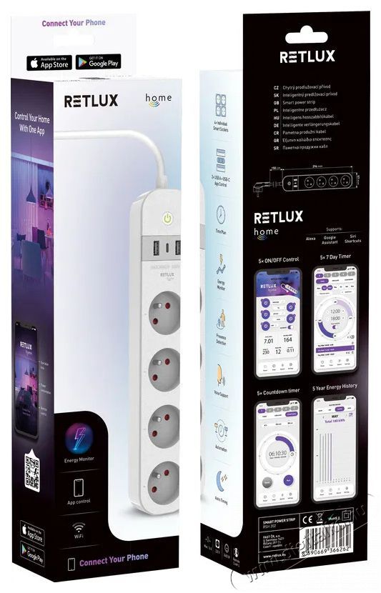 Retlux RSH 202 Wi-Fi SMART hosszabb&iacute;t&oacute; vezet&eacute;k FR16A H&aacute;ztart&aacute;s / Otthon / K&uuml;lt&eacute;r - Okos otthon - Okos konnektor - 521138