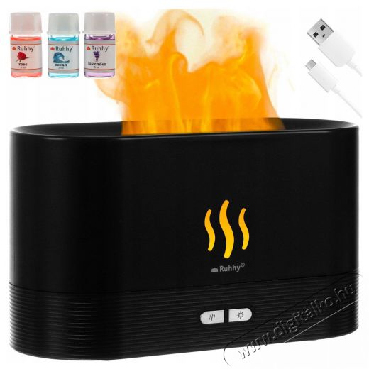 Ruhhy 22542 Aromapárásító LED háttérvilágítással, 3 x olaj, 180 ml, fekete szín Szépségápolás / Egészség - Légtisztító / párásító / párátlanító - Párásító - 525904