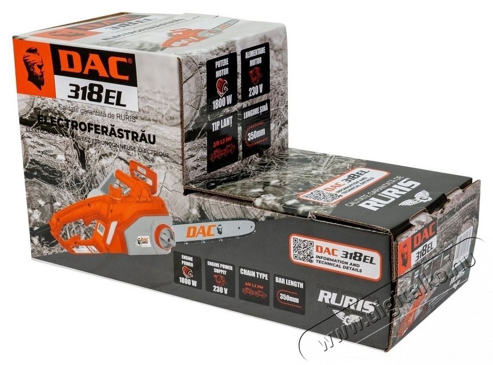 RURIS Elektromos l&aacute;ncfűr&eacute;sz (fűr&eacute;sz) Ruris DAC 318EL l&aacute;nccal, teljes&iacute;tm&eacute;ny 1800 W, penge hossza 35 cm, l&aacute;ncoszt&aacute;s 3/8 H&aacute;ztart&aacute;s / Otthon / K&uuml;lt&eacute;r - K&uuml;lt&eacute;r / kerti term&eacute;k / grill - L&aacute;ncfűr&eacute;sz - 535679