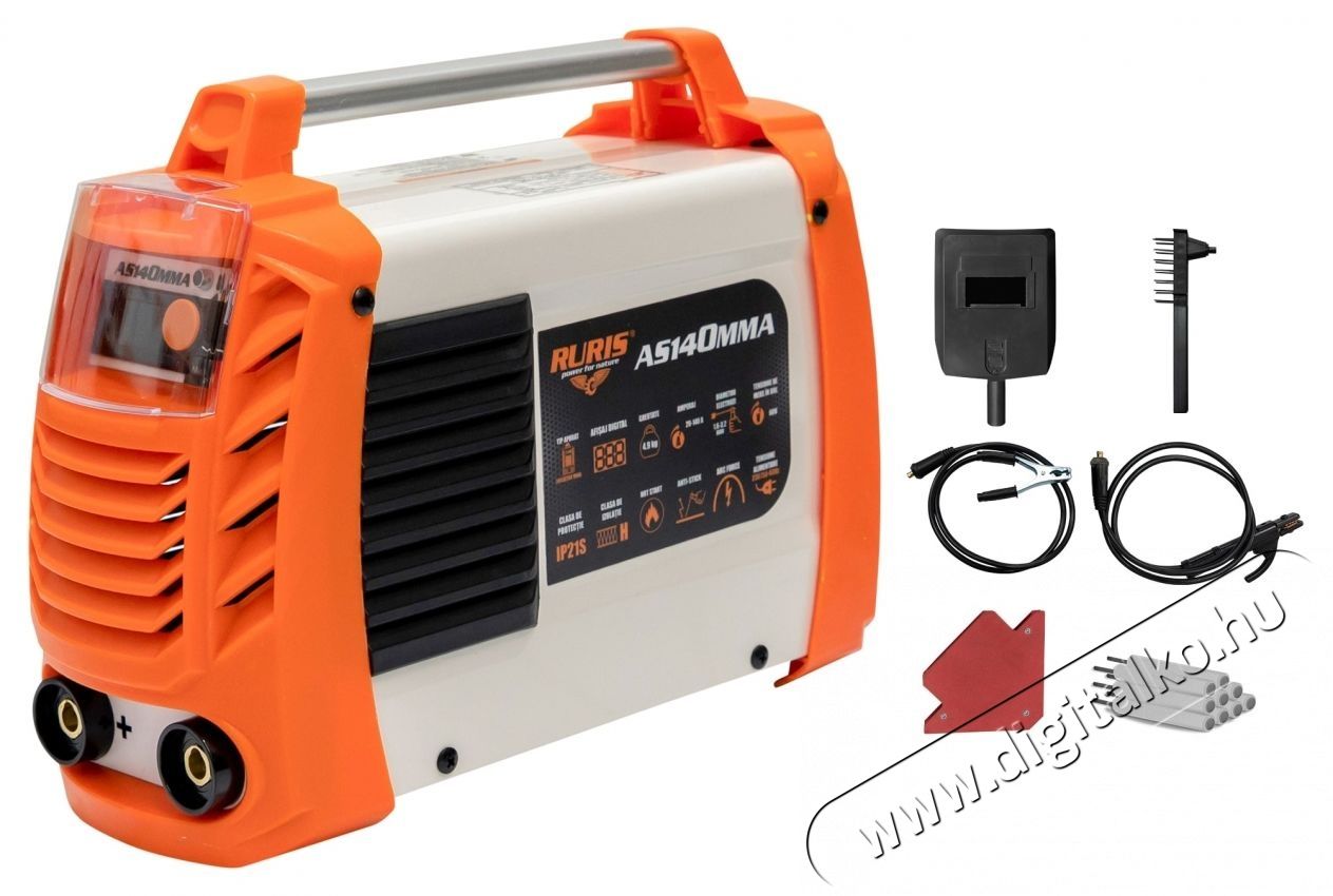 RURIS AS140MMA hegesztő inverter, 20-140 A, 4500 W, 50/60 Hz, 230 V, 1,6 mm - 3,2 mm elektr&oacute;da &aacute;tm&eacute;rő, IP21S, tartoz&eacute;kokkal H&aacute;ztart&aacute;s / Otthon / K&uuml;lt&eacute;r - Szersz&aacute;m - Hegesztő - 537256