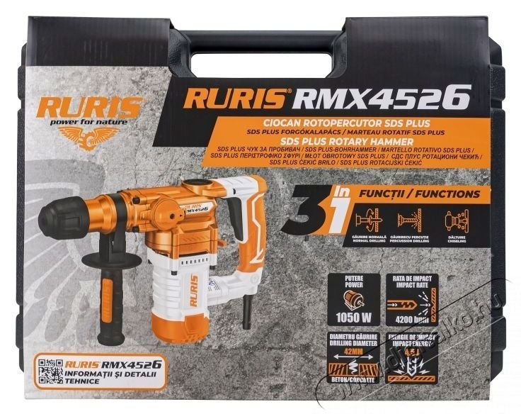 RURIS RMX 4526, SDS Plus, 1050 W, 4,5 J, tartoz&eacute;kok, hordt&aacute;ska H&aacute;ztart&aacute;s / Otthon / K&uuml;lt&eacute;r - Szersz&aacute;m - F&uacute;r&oacute; / f&uacute;r&oacute;kalap&aacute;cs - 537246
