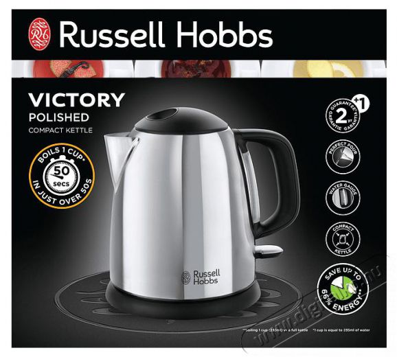 Russell Hobbs 24990-70 Victory kompakt vízforraló, 2200W, 1 L, Vízkő szűrő, Inox Konyhai termékek - Vízforraló / teafőző - 373057