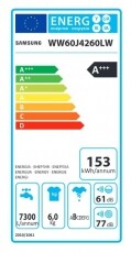 SAMSUNG WW60J4260LW/LE elöltöltős mosógép Háztartás / Otthon / Kültér - Mosógép / szárítógép - Elöltöltős keskeny (45cm-ig) mosógép - 316861