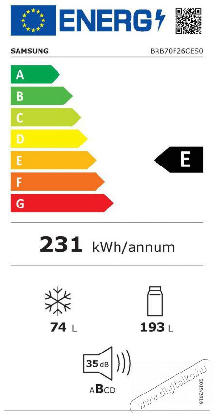 SAMSUNG BRB70F26CES0EO Konyhai term&eacute;kek - Hűtő, fagyaszt&oacute; (szabadon&aacute;ll&oacute;) - Alulfagyaszt&oacute;s kombin&aacute;lt hűtő - 509463