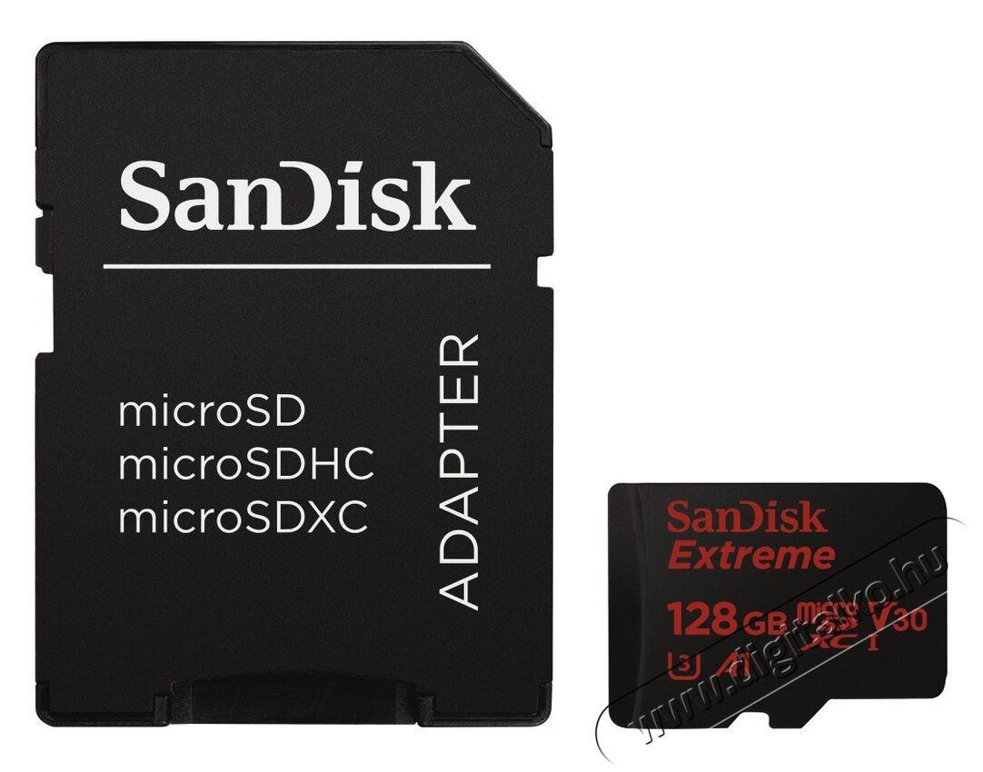 SanDisk microSDHC Extreme 128GB UHS-I V30 A1 + adapter (173422) Memória kártya / Pendrive - MicroSD / MicroSDHC kártya - 320430