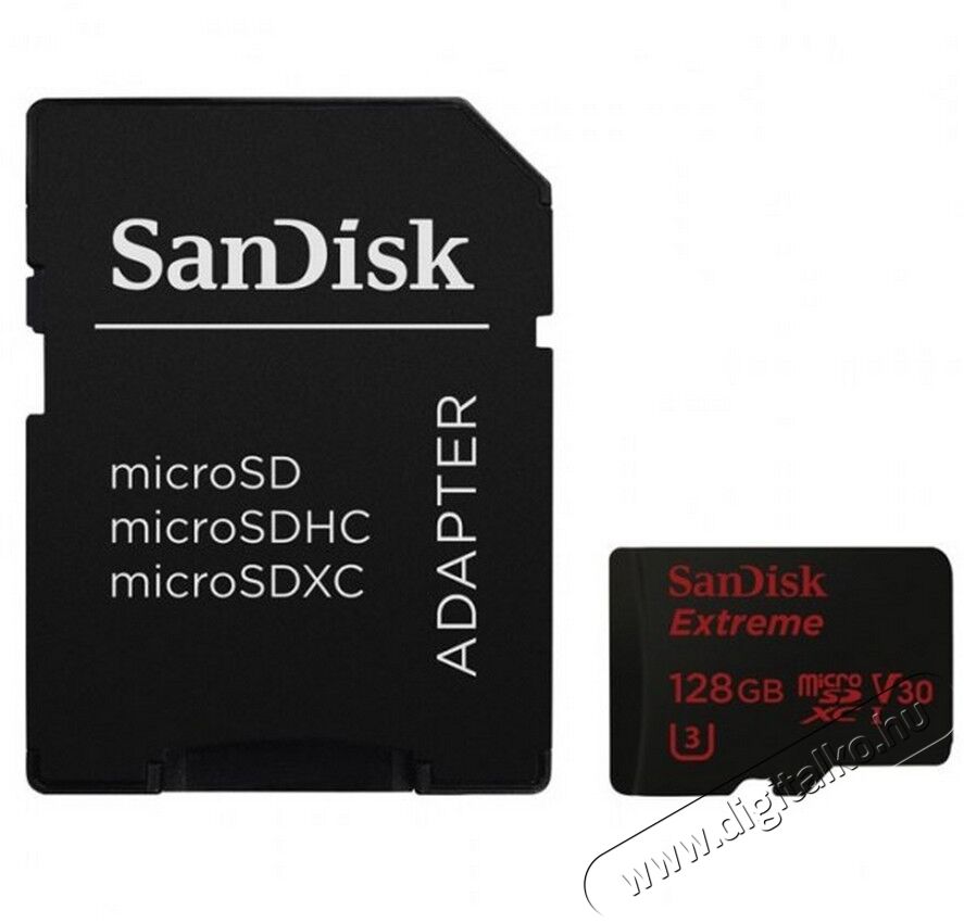 SanDisk MICROSD Extreme kártya 128GB, 90MB/s CL10 UHS-I, V3 - 139763 Memória kártya / Pendrive - MicroSD / MicroSDHC kártya - 310593