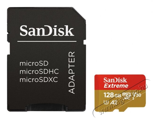 SanDisk SDSQXA1-400G-GN6MA MICROSD EXTREME KÁRTYA 128GB, 160MB/s, A2 C10 V30 UHS-I U3 Memória kártya / Pendrive - MicroSD / MicroSDHC kártya - 345294