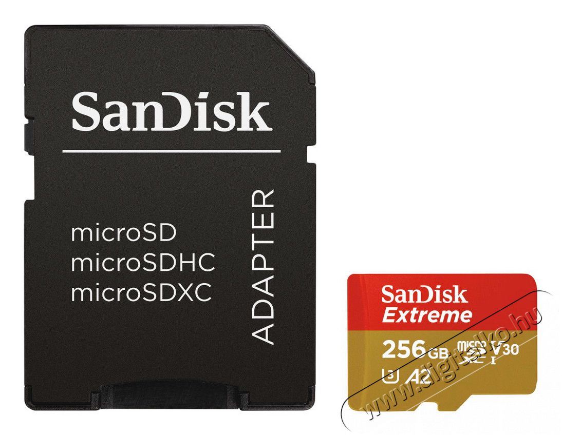 SanDisk SDSQXA1-256G-GN6MA MICROSD EXTREME KÁRTYA 256GB, 160MB/s A2 C10 V30 UHS-I,U3 Memória kártya / Pendrive - MicroSD / MicroSDHC kártya - 345295