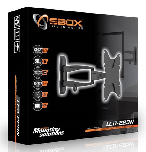 Sbox LCD-223N 23"-42" dönthető, forgatható, karos fali konzol Tv kiegészítők - Fali tartó / konzol - Fali tv tartó - 324753