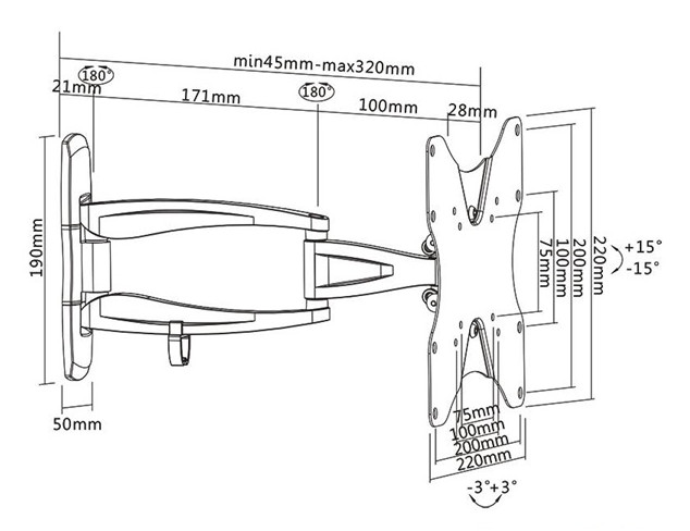 Sbox LCD-223N 23"-42" dönthető, forgatható, karos fali konzol Tv kiegészítők - Fali tartó / konzol - Fali tv tartó - 324753