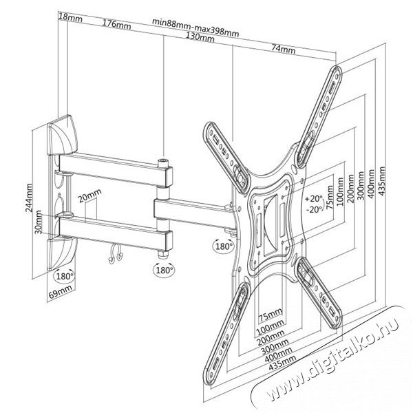 Sbox LCD-443 23"-55" dönthető dupla karos fali konzol Tv kiegészítők - Fali tartó / konzol - Fali tv tartó - 324761