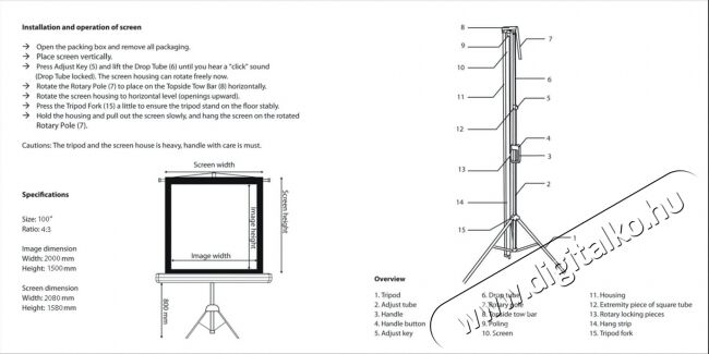 Sbox PSMT-96 4:3 172x172 cm matt fehér állványos vetítővászon Tv kiegészítők - Vetítővászon - 341460