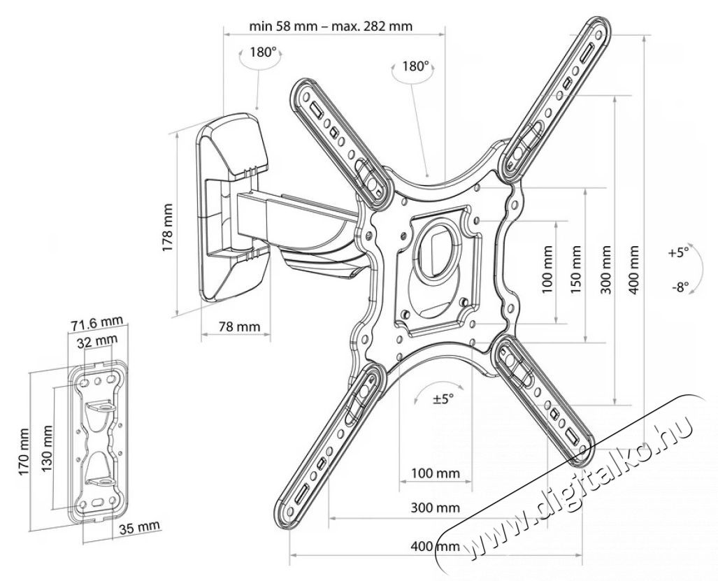 SCHWAIGER Motion 3 LWH25535513 TV-fali tart&oacute; 190 cm- Tv kieg&eacute;sz&iacute;tők - Fali tart&oacute; / konzol - Fali tv tart&oacute; - 531487
