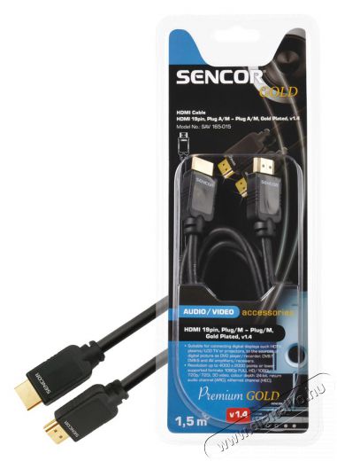 Sencor SAV 165-015 Prémium 3D-s HDMI Ethernet kábel 1,5m Tv kiegészítők - Kábel / csatlakozó - Hdmi kábel - 260966