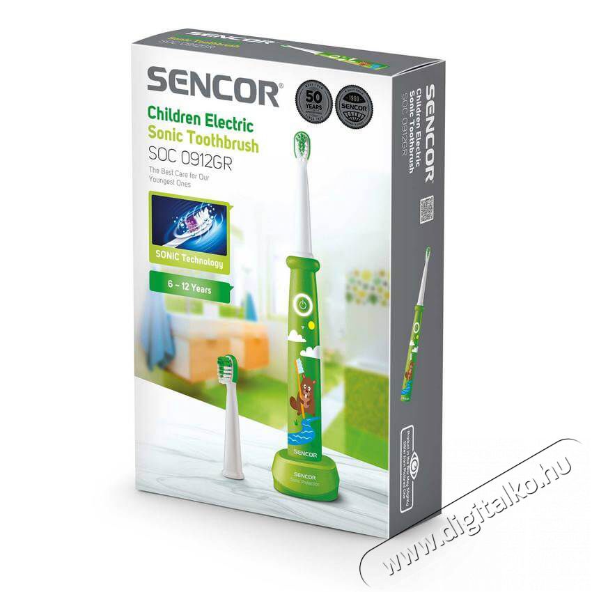 Sencor SOC 0912GR Elektromos gyerek fogkefe - zöld Szépségápolás / Egészség - Száj / fog ápolás - Elektromos fogkefe - 352017