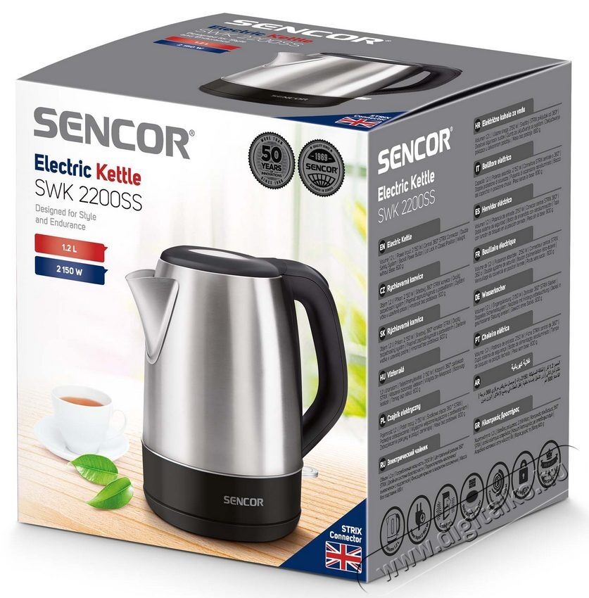 Sencor SWK 2200SS Vízforraló 1,2L Inox Konyhai termékek - Vízforraló / teafőző - 364642