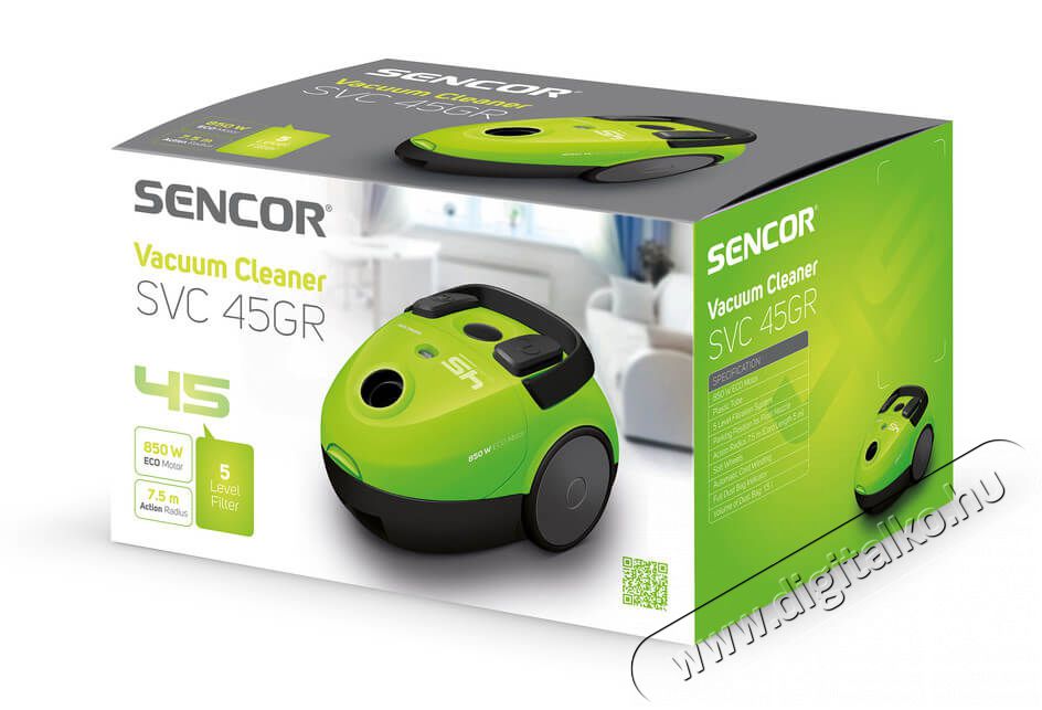 Sencor SVC 45GR-EUE3 Porzsákos porszívó - zöld Háztartás / Otthon / Kültér - Porszívó / takarítógép - Porzsákos porszívó - 349365