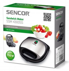 Sencor SSM 4300SS Szendvicssütő - fekete/acél Konyhai termékek - Konyhai kisgép (sütés / főzés / hűtés / ételkészítés) - Melegszendvics / gofri sütő - 274778