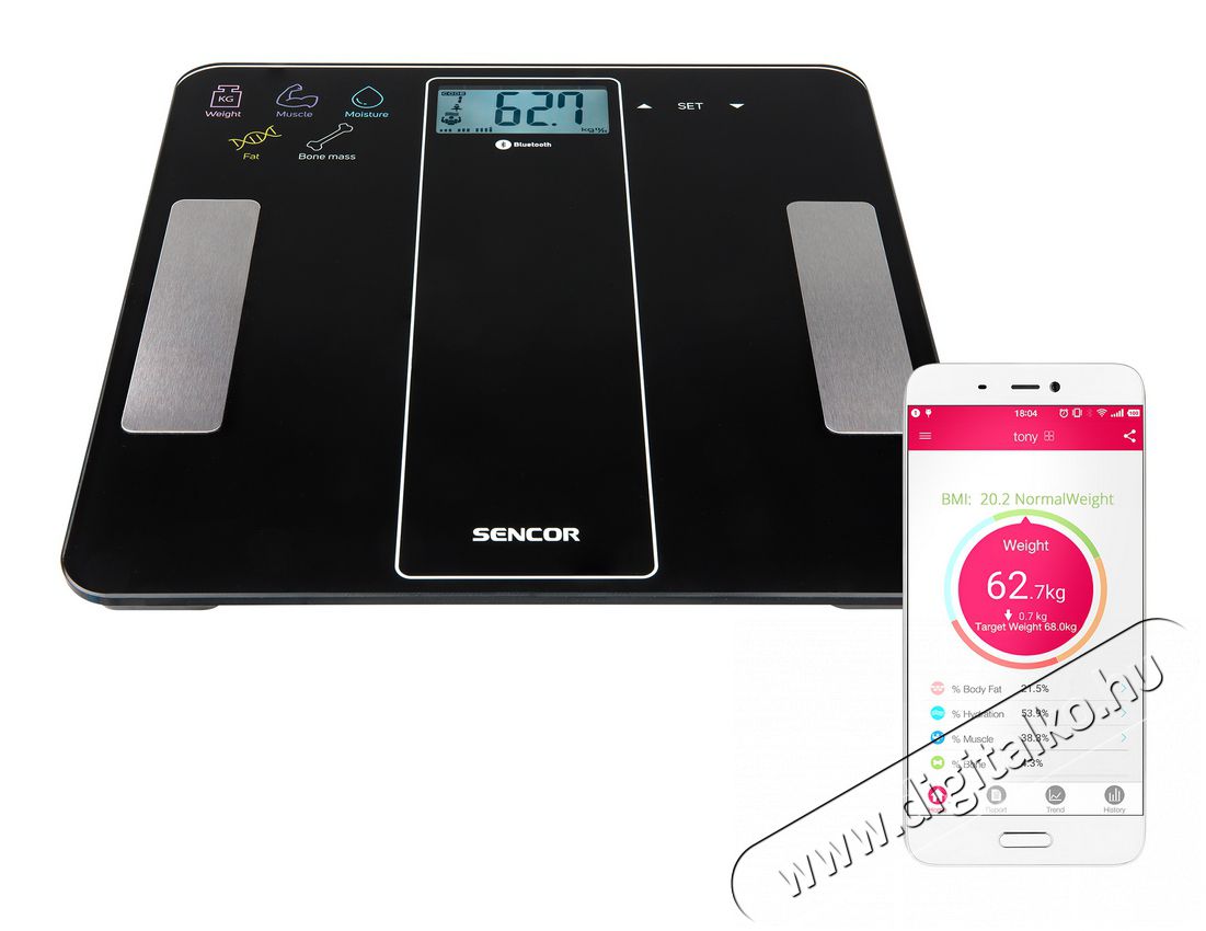 Sencor SBS 8000BK Smart Fitnesz személymérleg - kék Szépségápolás / Egészség - Mérleg - Személy mérleg - 345995