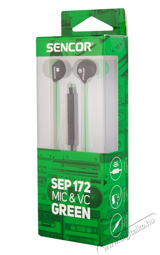 Sencor SEP 172 VCM fülhallgató headset - zöld Audio-Video / Hifi / Multimédia - Fül és Fejhallgatók - Fülhallgató mikrofonnal / headset - 351989