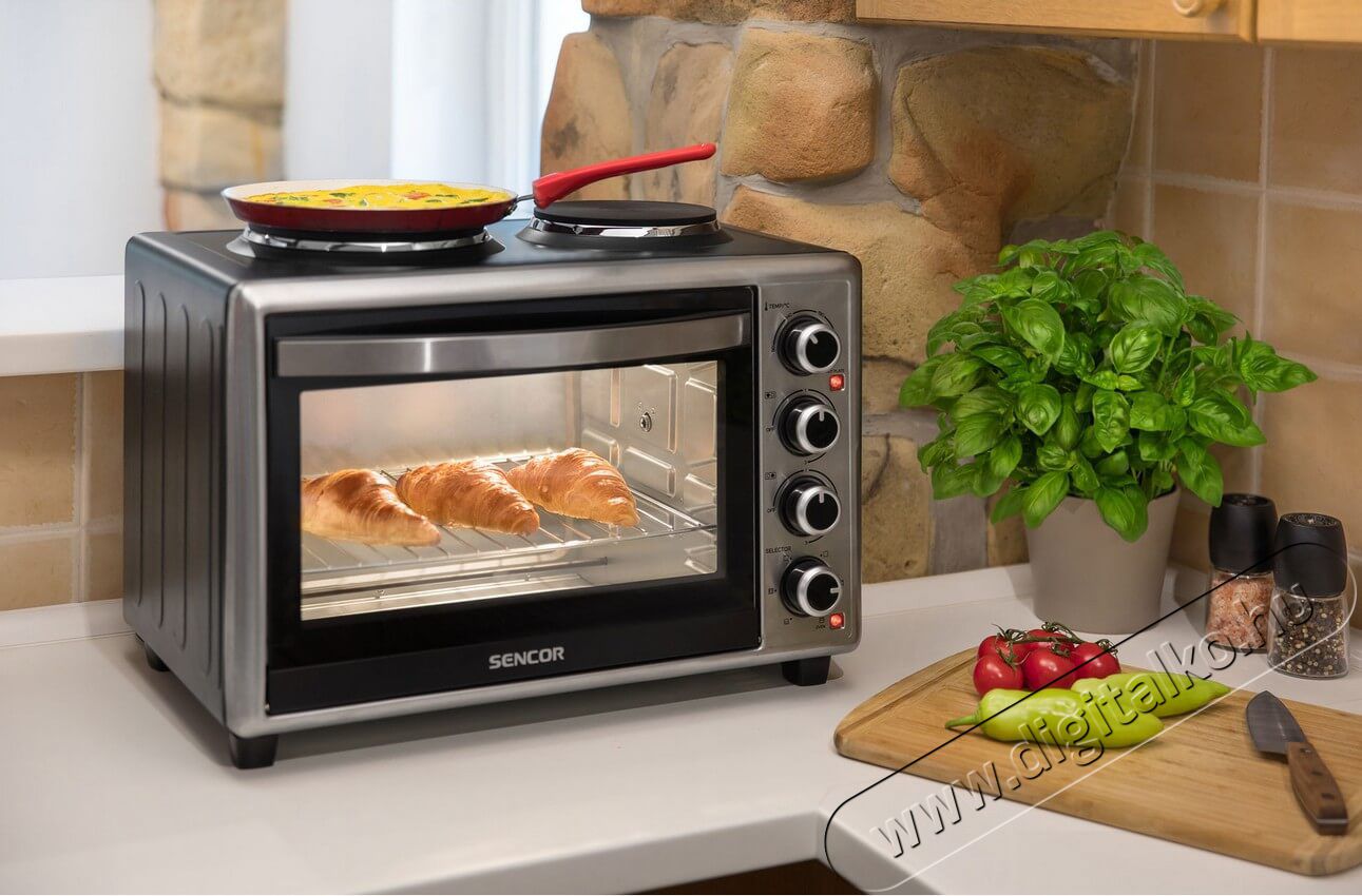 Sencor SEO 3628SS elektromos mini sütő főzőlappal Konyhai termékek - Sütő-főzőlap, tűzhely (szabadonálló) - Mini sütő / mini grill / mini konyha - 342116