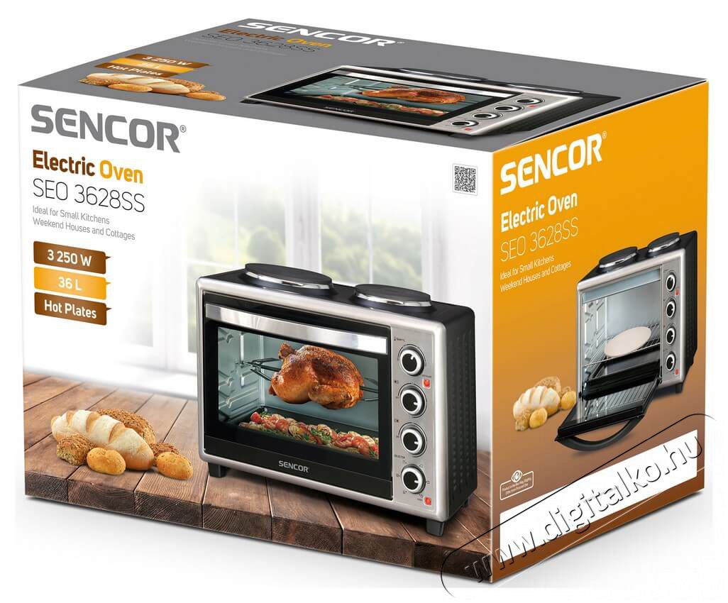 Sencor SEO 3628SS elektromos mini sütő főzőlappal Konyhai termékek - Sütő-főzőlap, tűzhely (szabadonálló) - Mini sütő / mini grill / mini konyha - 342116