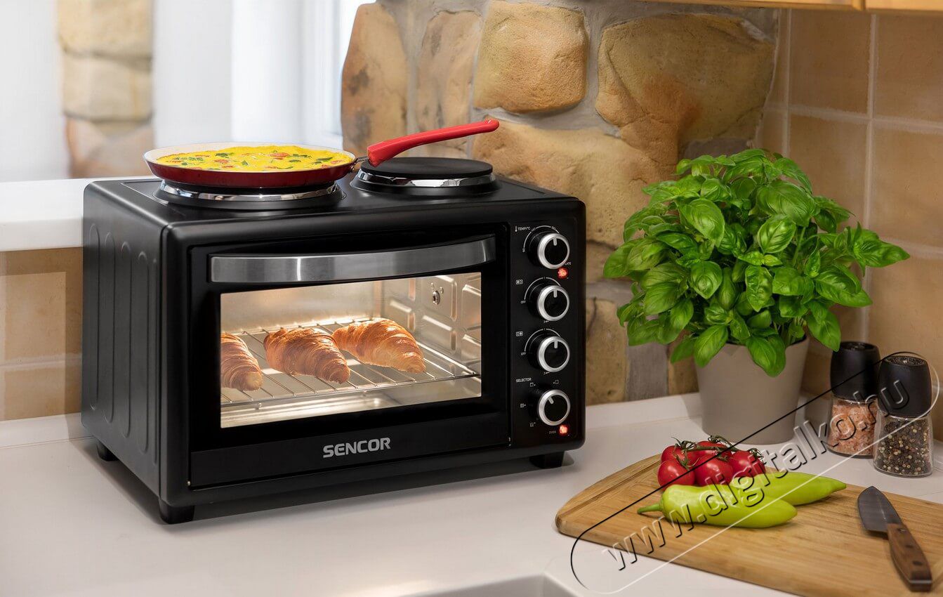 Sencor SEO 2828BK elektromos mini sütő főzőlappal Konyhai termékek - Sütő-főzőlap, tűzhely (szabadonálló) - Mini sütő / mini grill / mini konyha - 342114