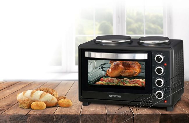 Sencor SEO 2828BK elektromos mini sütő főzőlappal Konyhai termékek - Sütő-főzőlap, tűzhely (szabadonálló) - Mini sütő / mini grill / mini konyha - 342114