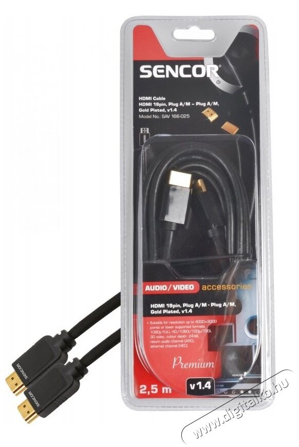 Sencor SAV 166-025 HDMI kábel 2,5m Fotó-Videó kiegészítők - Kábel - Hdmi kábel - 277311