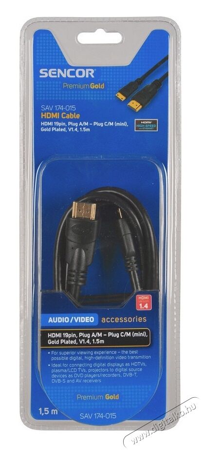 Sencor SAV 174-015 HDMI kábel 1,5m Fotó-Videó kiegészítők - Kábel - Hdmi kábel - 277315