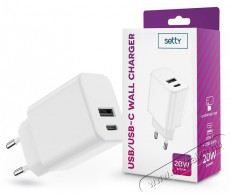 SETTY TF-0121 20W Type-C/USB fehér hálózati töltő Mobil / Kommunikáció / Smart - Mobiltelefon kiegészítő / tok - Hálózati-, autós töltő - 405704